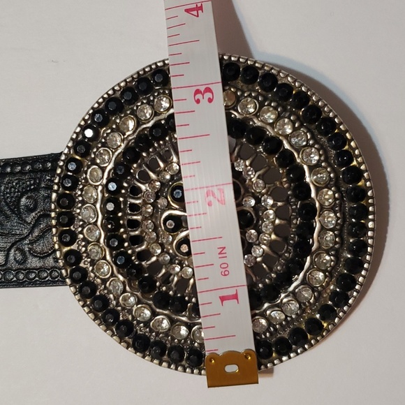 Perry Ellis Genuine Leather Tooled Black Bling Belt - Picture 11 of 11